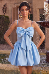 Dressystars Sky Blue Satin A Line Corset Short Homecoming Dress with Bow