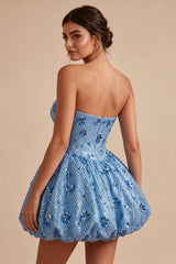 Dressystars Sky Blue Strapless Sequin Floral A-Line Short Homecoming Dress