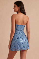Dressystars Sky Blue Strapless Sequin Floral Tight Short Homecoming Dress