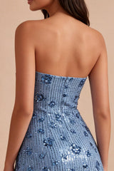 Dressystars Sky Blue Strapless Sequin Floral Tight Short Homecoming Dress