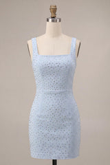 Dressystars Sky Blue Tight Beaded Short Homecoming Dress