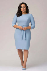 Dressystars Sky Blue Wedding Guest Dress Plus Size Crepe Formal Dress With 3/4 Sleeves