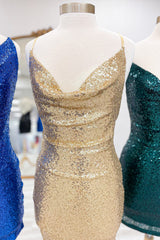 Dressystars Spaghetti Straps Golden Homecoming Dress Bodycon Short Prom Dress with Sequin