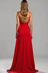 Dressystars Spaghetti Straps Sheath Red Wedding Guest Dress Satin Long Formal Dress