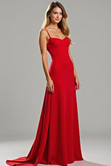 Dressystars Spaghetti Straps Sheath Red Wedding Guest Dress Satin Long Formal Dress