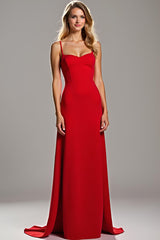 Dressystars Spaghetti Straps Sheath Red Wedding Guest Dress Satin Long Formal Dress