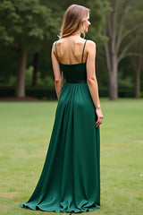 Dressystars Spaghetti Straps Square Neck Dark Green Wedding Guest Dress Long Formal Dress