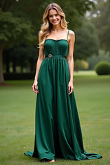 Dressystars Spaghetti Straps Square Neck Dark Green Wedding Guest Dress Long Formal Dress