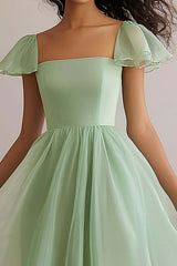 Dressystars Square Neck Long A Line Light Green Wedding Guest Dress Formal Dress