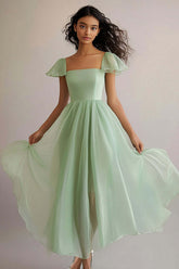 Dressystars Square Neck Long A Line Light Green Wedding Guest Dress Formal Dress