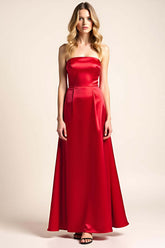 Dressystars Square Neck Red Wedding Guest Dress Satin Backless Long Formal Dress