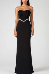 Dressystars Strapless Black Wedding Guest Dress Corset Sheath Long Formal Dress