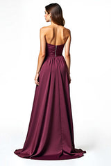 Dressystars Sweetheart A Line Burgundy Wedding Guest Dress Long Ruched Formal Dress