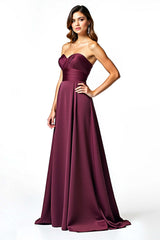 Dressystars Sweetheart A Line Burgundy Wedding Guest Dress Long Ruched Formal Dress