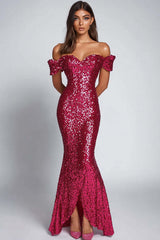 Dressystars Sweetheart Fuchsia Wedding Guest Dress Sequins Long Formal Dress