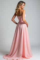 Dressystars Sweetheart Ruched A Line Pink Wedding Guest Dress Long Formal Dress