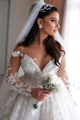 Dressystars Sweetheart Wedding Dress Floor Length Sleeve Beaded Tulle Ball Gown Bridal Gown With Appliques