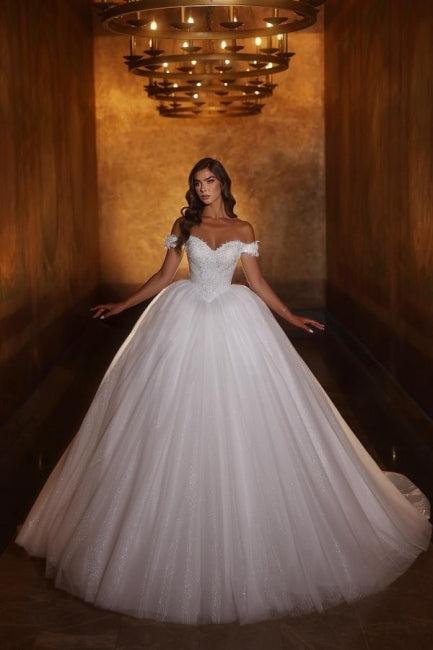 Dressystars Sweetheart Wedding Dress Off The Shoulder Sequined Ball Gown Princess Bridal Gown With Rhinestone