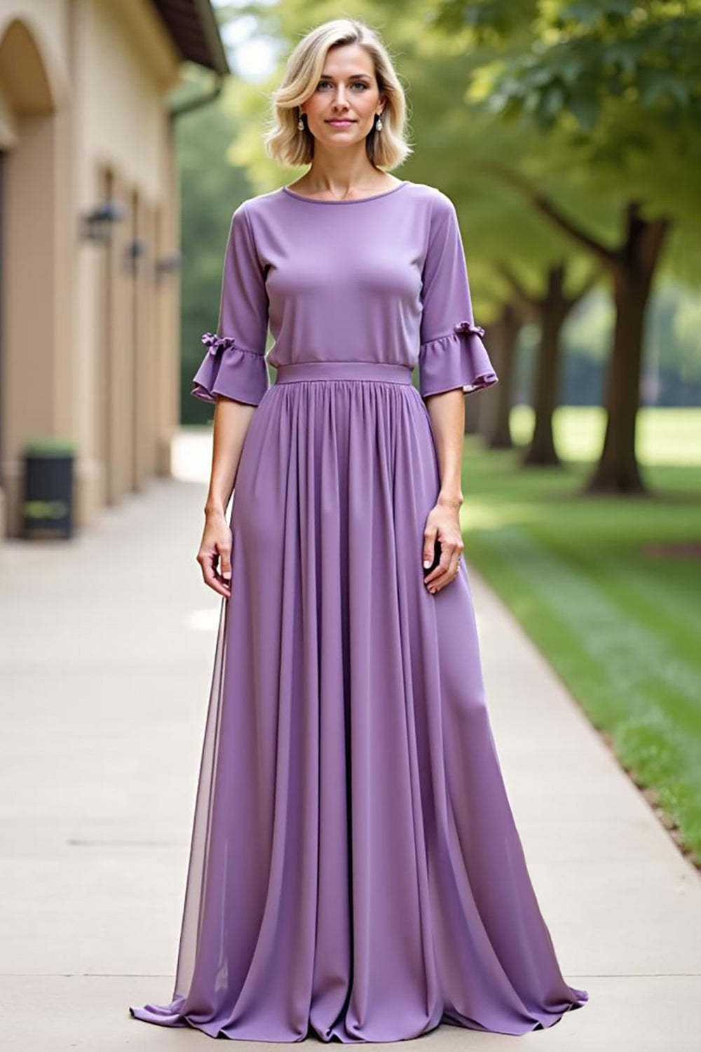 Dressystars Tahiti Long Chiffon Formal Dress With Short Sleeves