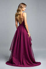 Dressystars Tiered Asymmetrical Dark Purple Wedding Guest Dress A Line Formal Dress
