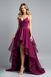 Dressystars Tiered Asymmetrical Dark Purple Wedding Guest Dress A Line Formal Dress