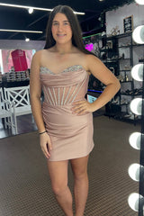 Dressystars Tight Homecoming Dresses Blush Satin Sweetheart Short Corset Cocktail Dresses