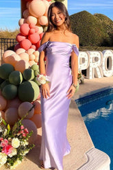 Dressystars Trendy Sheath Off The Shoulder Lilac Prom Dress With Ruched Formal Evening Gown