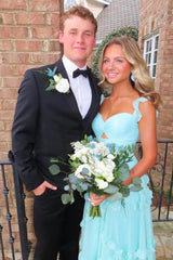Dressystars Trenidng A Line Sweetheart Blue Long Prom Dress With Ruffles Formal Evening Gown