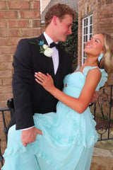 Dressystars Trenidng A Line Sweetheart Blue Long Prom Dress With Ruffles Formal Evening Gown