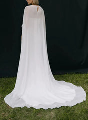Dressystars Trumpet Mermaid Scoop Neck Cape Sleeves Sweep Train Chiffon Elastic Satin Wedding Dress