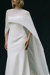 Dressystars Trumpet Mermaid Scoop Neck Cape Sleeves Sweep Train Chiffon Elastic Satin Wedding Dress
