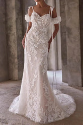 Dressystars Trumpet Mermaid Sweetheart Court Train Lace Tulle Wedding Dress with Appliques