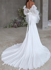 Dressystars Trumpet Mermaid Sweetheart Detachable Sleeves Court Train Lace Satin Wedding Dress with Bow
