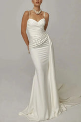 Dressystars Trumpet Mermaid Sweetheart Sleeveless Chapel Train Crepe Satin Wedding Dress with Beading