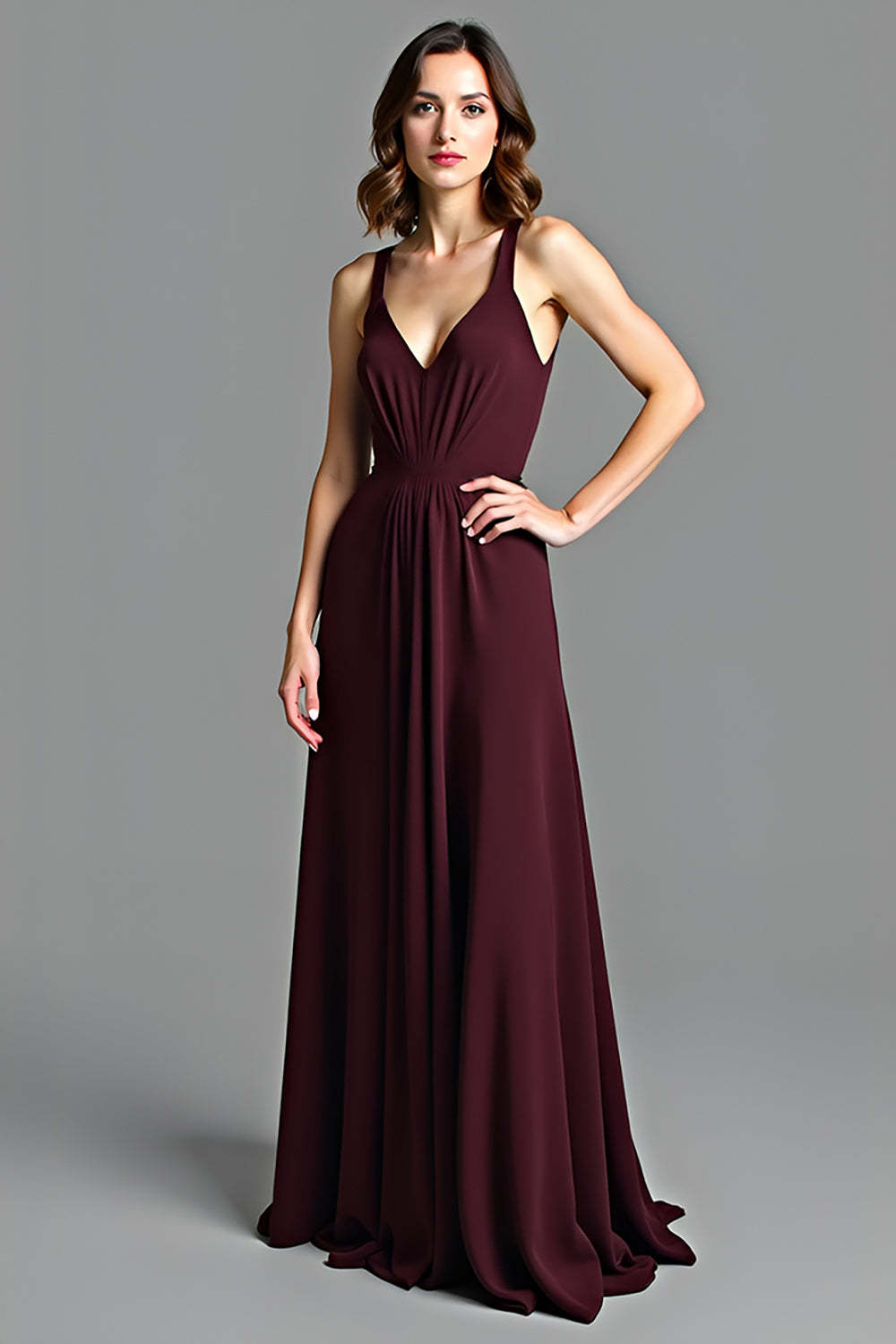 Dressystars V-Neck Cabernet A Line Long Formal Dress