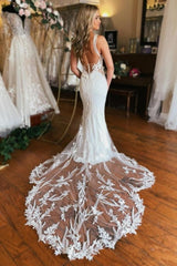 Dressystars V Neck Wedding Dress Mermaid Sleeveless Bridal Gown With Lace