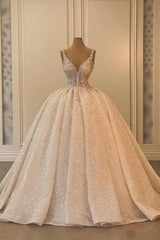Dressystars Wedding Dress A Line V Neck Sleeveless Princess Glitter Bridal Gown With Lace