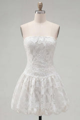 Dressystars White Floral Strapless A-Line Short Homecoming Dress