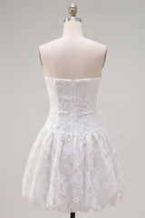 Dressystars White Floral Strapless A-Line Short Homecoming Dress