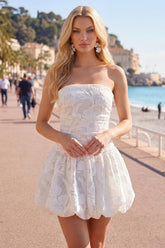 Dressystars White Floral Strapless A-Line Short Homecoming Dress