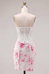 Dressystars White & Fuchsia Floral Sweetheart Lace Corset Tight Short Homecoming Dress