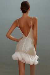 Dressystars White Sequin V-Neck Bodycon Short Graduation Dress