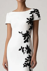 Dressystars White Sheath Appliqued Long Formal Dress With Short Sleeves
