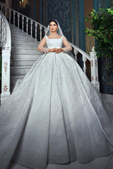 Dressystars White Wedding Dress A Line Square Spaghetti Strap Sequined Ball Gown Satin Bridal Gown With Ruffles