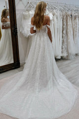 Dressystars White Wedding Dress A Line Strapless Off The Shoulder Sleeveless Beaded Tulle Bridal Gown With Pearls