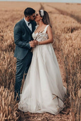 Dressystars White Wedding Dress A Line Tulle Sleeveless Bridal Gown With Lace