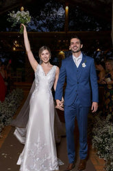Dressystars White Wedding Dress A Line V Neck Sleeveless Cathedral Train Satin Bridal Gown With Appliques