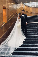 Dressystars White Wedding Dress Mermaid Lace Sweetheart Sleeveless Tulle Bridal Gown With Appliques