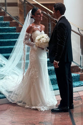 Dressystars White Wedding Dress Mermaid Lace Sweetheart Sleeveless Tulle Bridal Gown With Appliques