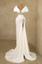Dressystars White Wedding Dress Mermaid Off The Shoulder Jewels Bridal Gown With Slit